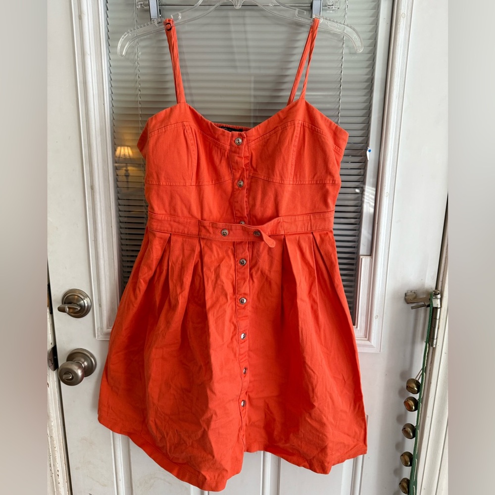 Vintage Dress by Volume One Y2K Orange cotton Adj Straps Fit/Flair Retro